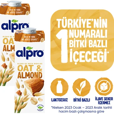 Alpro Yulaf & Badem Içeceği 2 x 1 lt Laktozsuz Bitkisel Vegan