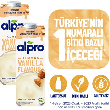 Alpro Vanilya Badem Içeceği 2 x 1 lt Laktozsuz Bitkisel Vegan