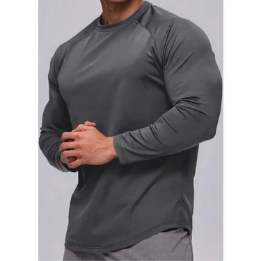 Ghassy Co. Erkek Running Sports Reglan Oval Kesim Uzun Kollu Pamuklu Penye