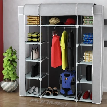 Beyaz Pazar Bez Dolap Pls.profilli 12 Raf + 60 Cm. Askı Portatif Dolap