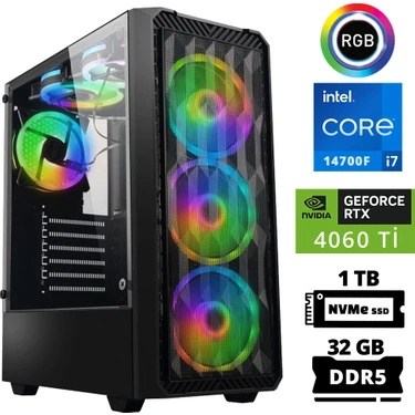 Xaser Delux X94 I7 14700F 32GB Ddr5 Ram 1tb M.2 Nvme SSD 8gb RTX4060 Ti Masaüstü Oyuncu