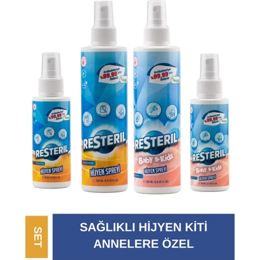 Resteril Hijyen Spreyi ve Baby&Kids 100x200ml Klozet Kapağı Temizleyici Bebek Çocuk Dezenfektan