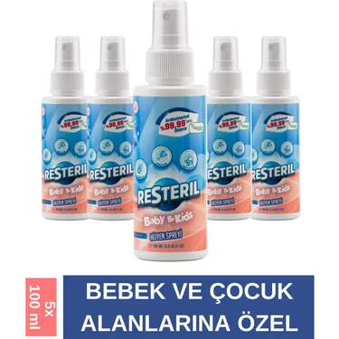 Resteril Hijyen Spreyi Baby&Kids 5X100ml Bebek Biberon Emzik Temizleyici Alkolsüz Dezenfektan