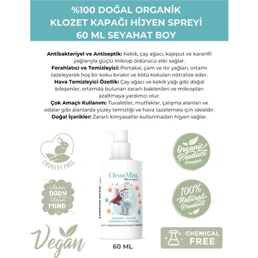 Naturana %100 Doğal Klozet Kapağı Hijyen Spreyi 60 ml Hava Tazeleyici Çok Amaçlı