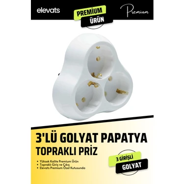 Elevats Premium 3'lü Topraklı Papatya Golyat, Üçlü Priz