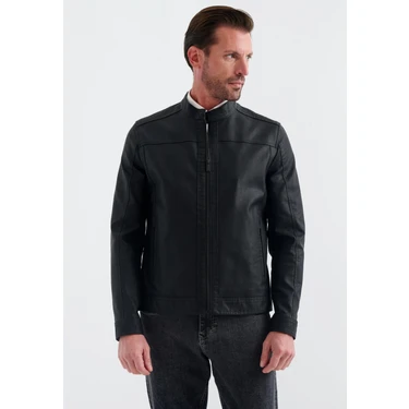 Pierre Cardin CEDRIC BIKER TARZI DERİ DOKUMA , REGULAR FİT, ERKEK SUNİ DERİ