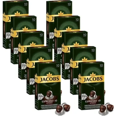 Jacobs Espresso 10 Intenso Nespresso Uyumlu Alüminyum Kapsül Kahve 10 Adet X 10