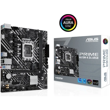 Asus Prıme H610M-K D4 Argb Intel H610 LGA1700 Ddr4 3200 HDMI M2 Usb3.2 Aura Rgb Matx Asus 5x