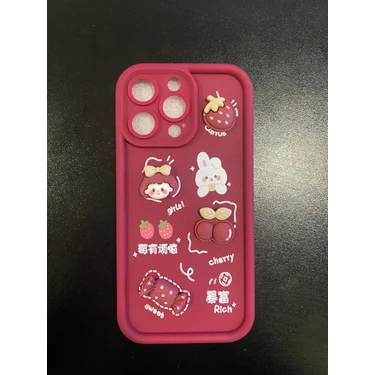 Digimanya Apple iPhone 15 Pro Max Uyumlu Desenli Vişne Rengi Kılıf Darbeye Karşı Dayanıklı