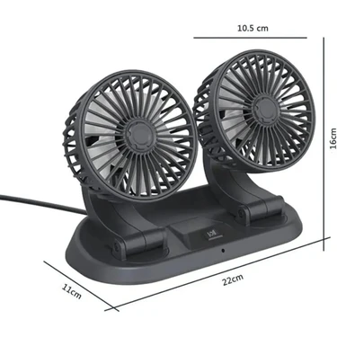 Araç Içi Torpido Üstü Çift Fanlı Oto Vantilatör 360° Dönebilir Vantilatör