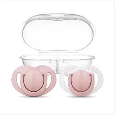 Mamajoo Ortodontik Emzik Seti 6 Ay+ Powder Pink | İkili, Silikon, Damaklı | Sterilizasyon & Saklama