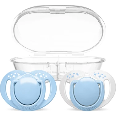 Mamajoo Ortodontik Emzik Seti 12 Ay+ Powder Blue | İkili, Silikon, Damaklı | Sterilizasyon &