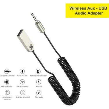 Z-Mobile Aux Usb Wireless Bluetooth Araç Kiti Ses Alıcısı Mikrofonlu Ses Aktarım Kablosu 3.5mm Jack