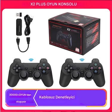 X2 Plus Game Stick, Retro Atari, 4K Hd Video Oyun Konsolu, 3D Retro Oyun, Dahili 30000 Oyun, 40