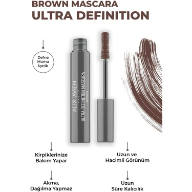Dolgun Kirpik, Kıvrım ve Hacim Verici Kalıcı Etkili Kahverengi Maskara-Ultra Definiton Mascara