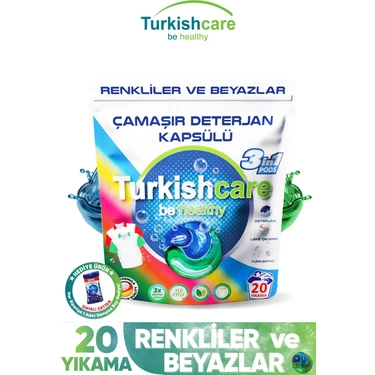 Turkishcare Hepsi Bir Arada 20 Yıkama Renkli ve Beyazlar Için Çamaşır Deterjan Kapsülü