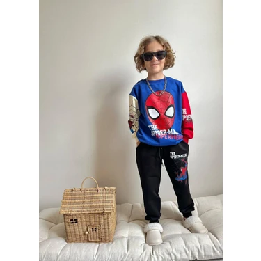 Sacro Kids Spider Baskılı Eşofman-Sweatshirt 2 Iplik Mevsimlik Erkek Çocuk