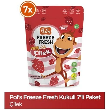 Pol's Freeze Fresh Kukuli Çilek 15 g x 7 Adet Freeze Dry Dondurularak Kurutulmuş