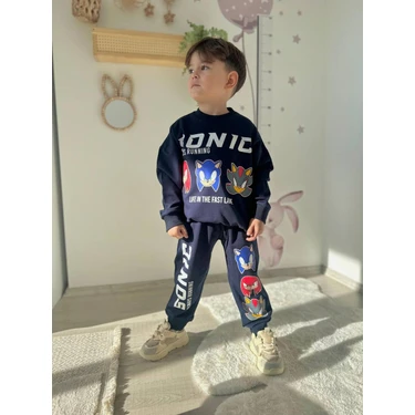 Sacro Kids Sonic Baskılı Eşofman-Sweatshirt 2 Iplik Mevsimlik Erkek Çocuk