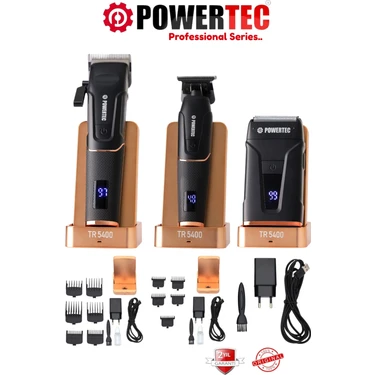 Powertec TR-5400 Saç Sakal & Günlük Tıraş & Ense Çizim Profesyonel Berber Tıraş Makinesi 3'lü