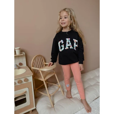 Sacro Kids Gap Çiçek Desenli Tayt-Sweatshirt 2 Iplik Mevsimlik Kız Çocuk