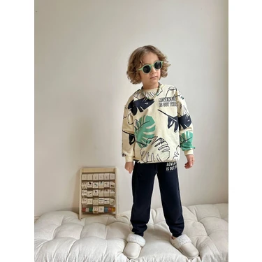 Sacro Kids Palmiye Baskılı Eşofman-Sweatshirt 2 Iplik Mevsimlik Erkek Çocuk