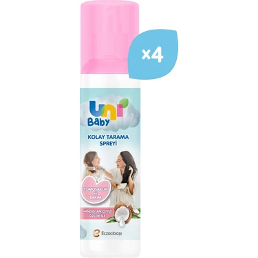 Uni Baby Kolay Tarama Spreyi 200 ml x 4 Adet Hindistancevizi Yağı ile Yumuşaklık