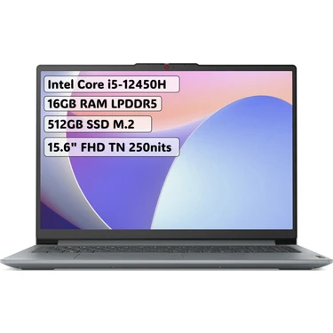 Lenovo Ideapad Slim 3 Intel Core i5 12450H 16GB 512GB SSD Freedos 15.6" FHD Taşınabilir Bilgisayar