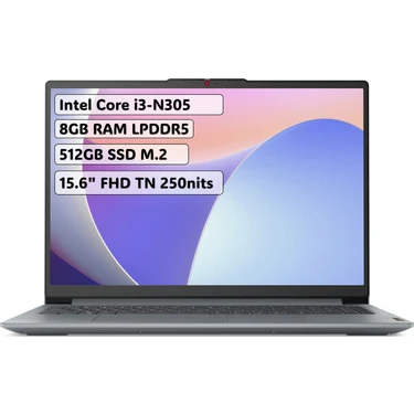 Lenovo Ideapad Slim 3 Intel Core i3 N305 8GB 512GB SSD Freedos 15.6" FHD Taşınabilir Bilgisayar