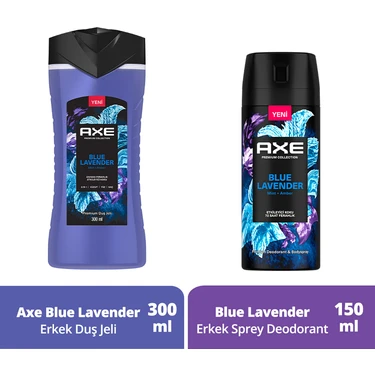 Axe Premium Duş Jeli Blue Lavender 3 In 1 300 ml + Axe Erkek Sprey Deodorant Blue Lavender 150