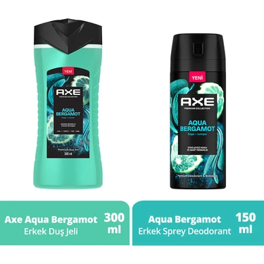 Axe Premium Duş Jeli Aqua Bergamot 3 In 1 300 ml + Axe Erkek Sprey Deodorant Aqua Bergamot 150