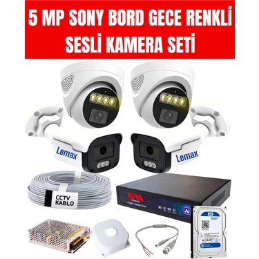 Lemax 4 Kameralı 5mp Gece Renkli, Sesli, Araç ve Yüz Tanımalı Kamera