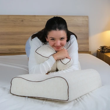 Visco Sleep Ortopedik Yastık Visco Yastık Atella Boyun Destekli Yastık Doğal Keten Kılıflı Yastık