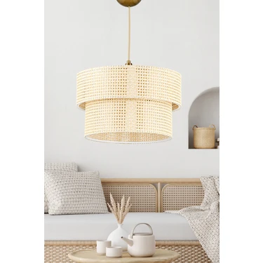 Evlight Modern Doğal Hazeran Rattan 2 Katlı Sarkıt