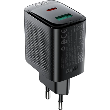 Acefast 45W PD USB-C + USB-A 2 Port Hızlı Şarj Aleti Isı Düşüren GaN Destekli Akım Korumalı Güç
