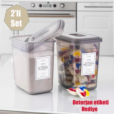 Porsima 1029 2'li Kapaklı Deterjan Kutusu 2 lt Gri Renkli Tablet Toz Deterjan Saklama