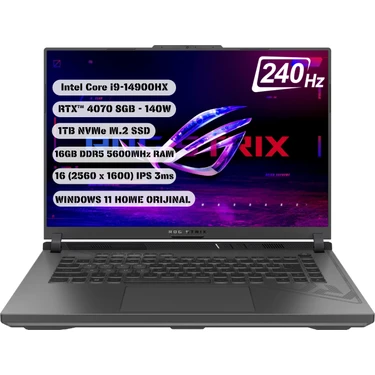 Asus Rog Strix G16 - Intel I9-14900HX - 16" Wqxga 240Hz - 16GB – 1TB - Rtx 4070 - Q Ingilizce