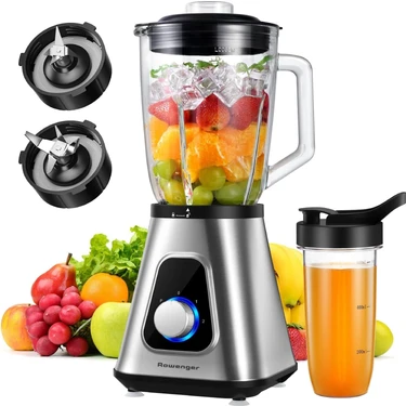 Rowenger 2in1 Inox 1.5lt Cam Hazneli Sürahi Smoothie Blender + 600ML Kişisel