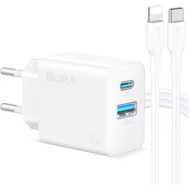 1hora GAR163 20W Dual U+C Şarj Aleti ve Lightning Kablo Seti - Apple iPhone ve Android Uyumlu Hızlı