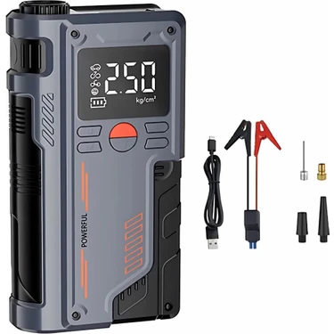 Coofbe 8000MAH Şarjlı 2in1 120W 150PSI Araç Lastik Şişirme Pompası ve Araç Akü Takviye Cihazı