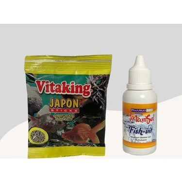 Japon Sticks Japon ve Koi Balık Yemi 15GR + Fish-Vit Balık Vitamini