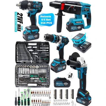 Retools 5 Li Set 800 Nm'li 4 Lü Set  + 216 Parça Lokma