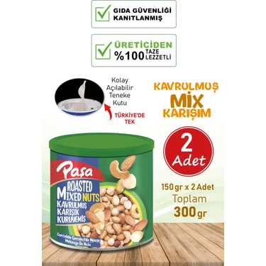 Paşa Kuruyemiş Kavrulmuş Karışık Kuruyemiş Teneke Kutu 150 gr x 2