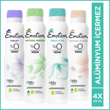 Emotion Kadın Deodorant 150 ml 4'lü Set (Natural Bloom & Breeze, Aqua,