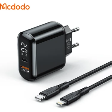 Mcdodo CH-7171  Pd3.0 20W 1xusb 1xtype-C Girişli Göstergeli Şarj Adaptörü+Type-C To Lightning 