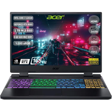 Acer Nitro 5 AN515 Intel Core i7 12650H 8GB 1TB SSD RTX4060 Freedos 15.6'' IPS Taşınabilir Gaming