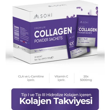 SOHİ Kolajen Tozu Şaşe Tip 1 ve 3-Premium  Collagen (20'li 100