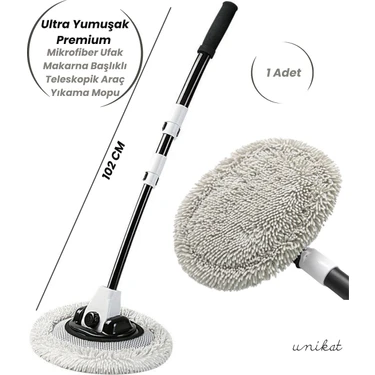 Unikat Ultra Yumuşak Premium Mikrofiber Ufak Makarna Başlıklı Teleskopik Araç Yıkama Mopu 1