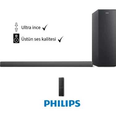 Philips Ultra Ince Üstün Ses Kalitesi TAB6305 Dolby Audio 2.1 Kanal-Derin Bas Soundbar 140W