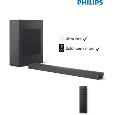 Philips Slim Premium Ses Dolby Audio 2.1 Kanal-Derin Bas Soundbar 140W Kablosuz Ses Sistemi+ HDMI